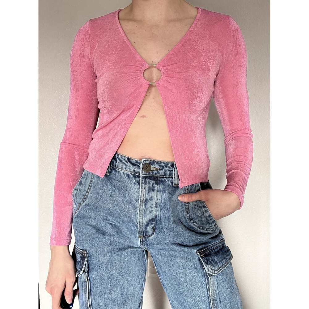Y2K Princess Polly Top Womens 4 Pink‎ Fitted Ring Detail Stretch Doll Feminine